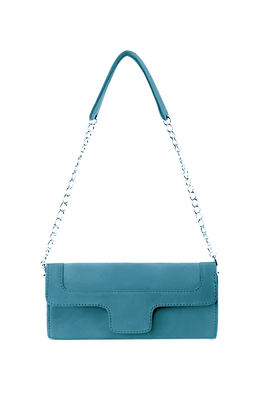 Dress clutch for wedding and parties in peacock blue leather - Top view